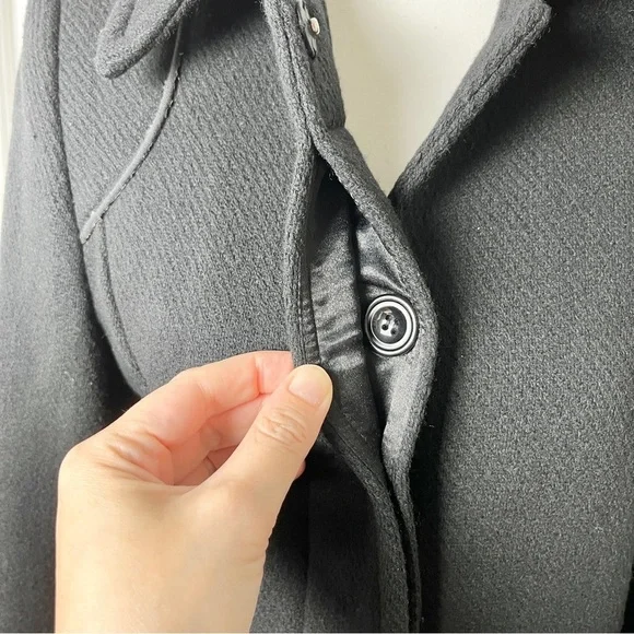 Projek Raw Long Black Wool Blend Coat – Gothic Minimalism, Hidden Buttons, Small - Picture 9 of 16